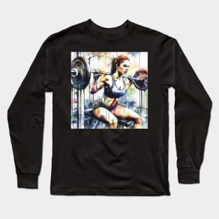 Artistic illustration of a woman lifting weights in the gym Long Sleeve T-Shirt